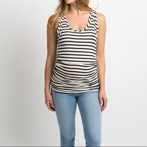Pink Blush Striped Ruched Fitted Maternity Top